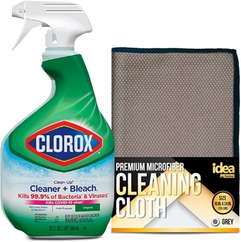 Clean-Up All Purpose Cleaner + Bleach, Kitchen, Bathroom and Shower Cleaning Spray 32 oz Compatible with Clorox Bundle with   Premium Microfiber Cleaning Cloth Streak and Lint Free Large 16 x 24 in