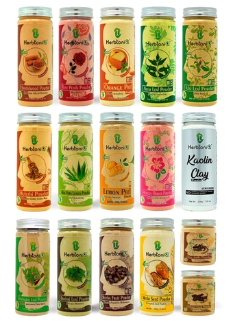 Jumbo Pack Of 16 100% Natural Sandalwood Rose Orange Neem Tulsi Mulethi Aloevera Lemon Hibiscus Kaolin Bhringraj Brahmi Soapnut Fenugreek Shikakai Amla Powder For Skin & Hair Care (2400g)