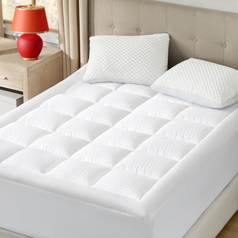 Mattress Pad Queen Size - Soft Cotton Mattress Cover, Quilted Fitted Mattress Topper with Deep Pocket Fits 8-21 Inch Mattress, Breathable Fluffy Pillow Top, White