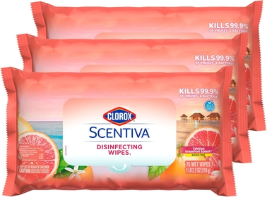 Scentiva Wipes, Bleach Free Cleaning Wipes, Tahitian Grapefruit Splash, 75 Count, Pack of 3
