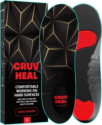 (New) Work Pro Comfort Insoles - Shock Absorption - Low Arch - Cushioning Anti Fatigue Shoe Insert Men Women - Non-Slip - Soft Comfortable Work Boot Insoles - Foot Pain Relief (L, Black)