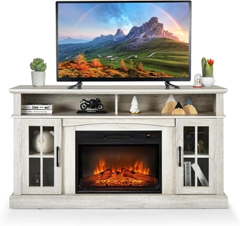 Electric Fireplace TV Stand for TVs Up to 65 Inches, 1400W Heater Insert with Remote Control, 6H Timer, 3-Level Flame, Overheat Protection and CSA Certification, Adjustable Shelves, Grey