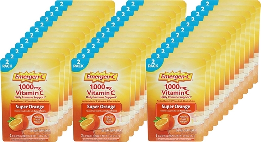 1000mg Vitamin C Powder, with Antioxidants, B Vitamins and Electrolytes, Immunity Supplements for Immune Support, Fizzy Drink Mix, Super Orange Flavor - 2 Count Pack of 36 = 72 Count