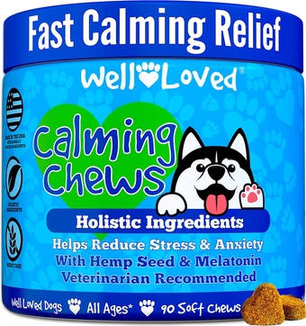 Calming Chews for Dogs - Dog Calming Treats, Made in USA, Vet Developed, Dog Anxiety Relief, Separation, Fireworks, Travel & Stress Support, Melatonin, Natural & Holistic, 90 Calming Treats