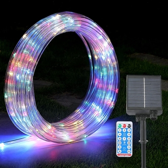 65.6ft Solar LED Strip Lamp IP65 Waterproof Flexible Neon Lamp, RGB Led Lamp with Remote Control, Used for Outdoor Courtyard Staircase Roof Balcony Fence Decoration