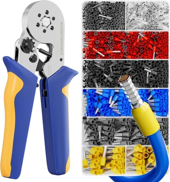 Ferrule Crimping Tool Kit,Haisstronica Self-Adjusting Hexagonal Wire Crimper Plier for AWG 23-10 with 1200PCS Red Copper Wire End Terminals,Ratchet Wire Crimping Tool-Wire End Ferrules