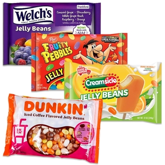 Easter Jelly Beans Bulk Variety 4 Pack- Dunkin Donuts Iced Coffee Jellybeans, Fruity Pebbles Jelly Beans, Welchs Jelly Beans, and Orange Creamsicle Jelly Bean. Jellybeans Candy