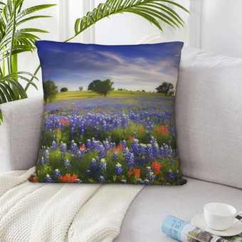 Decorative Throw Pillow Covers 20"x20" Double Sided Pillow Covers for Sofa Texas Bluebonnets Scenery Couch Throw Pillow Cases Soft Plush Cushion Case Square Cushion Cover for Living Room