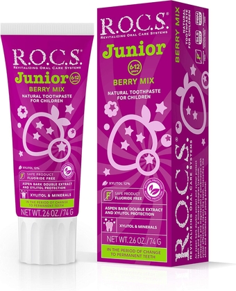 Junior Toothpaste - Enamel Whitening Teeth Gum Protection - for Children 6-12 Years Old - Safe to Swallow - Natural, No Fluoride or Sulfate (Berry Mix, Pack of 1)