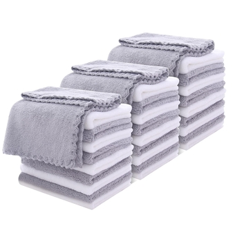 30 Pack Microfiber Face Towel - Premium Soft Makeup Remover Cloths (White-Grey, 30 Pack)