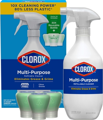 Multi-Purpose Cleaning Spray System Starter Kit, 1 All-Purpose Cleaner, 1 Spray Bottle and 3 Refills, Citrus Groves, 1.13 oz Each