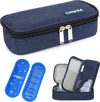 Insulin Travel Case - Insulated Medication Cooler Travel Bag for Diabetic Insulin Pen and Vials Storage with 2 Cooling Ice Packs (Blue)