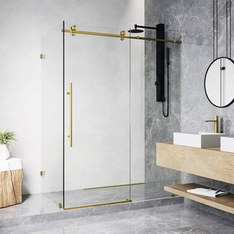 46"W x 76"H Elan E-Class Frameless Sliding Rectangle Shower Enclosure with Clear Tempered Glass, Reversible Door Handle and Stainless Steel Hardware in Matte Brushed Gold-VG6053MGCL48