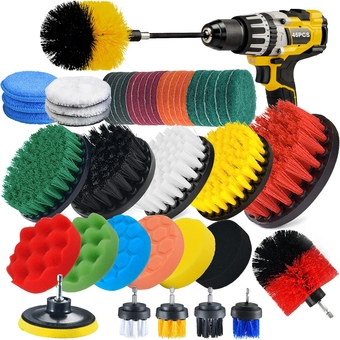 Shieldpro 45 Piece Drill Brush Attachment Set, All Purpose Power Clean Scrubber Brush, Scrub Pads & Sponge with Extend Long Attachment for Bathroom, Kitchen,Grout,Tub,Tile,Corners, Auto