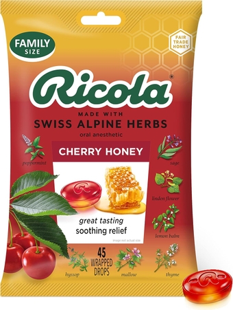 Cherry Herbal Family Size Bag | Cough Suppressant Throat Drops | Naturally Soothing Long-Lasting Relief - 45 Count (Pack of 1)