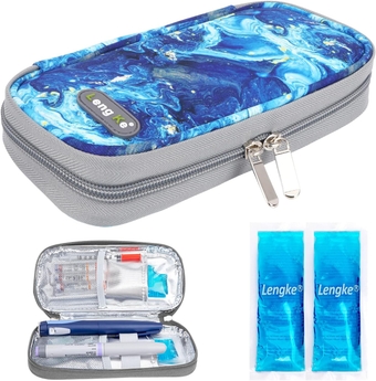 Insulin Cooler Travel Case, Diabetes Travel Case with 2 TSA Approved Ice Pack Keep Medicine Cool and Stable, Diabetic Organizer Cooling Bag for Insulin Pen and Diabetic Supplies (Blue)