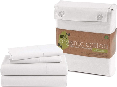 100% Organic Cotton Queen Sheet Set, 4Pc Cotton Sheets Queen Size Bed Set, Soft & Breathable Percale Weave, Deep Pocket Queen Sheets, Hotel-Quality Bed Sheets Queen Size - White Bed Sheets