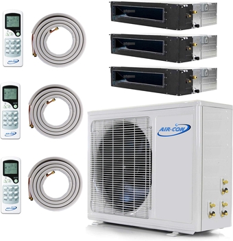 Multi Zone Mini Split Ductless Air Conditioner – Tri 3 Zone 12000 + 12000 + 12000- Pre-Charged Inverter Compressor - Includes Three Free 25' Linesets - Slim Duct - US Parts