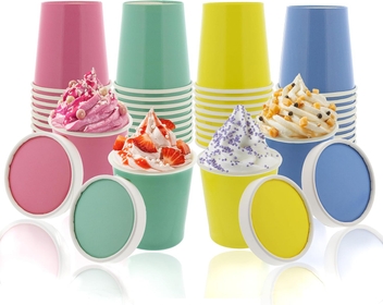 Paper Ice Cream Cups with Lids - 40pk Colorful Disposable Paper Dessert Cups for Ice Cream, Soups, and Snacks