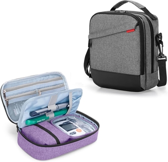 Diabetic Supplies Bag for Insulin Pens, Glucose Meter, Medication, Insulin Cooler Travel Case with Detachable Pouches (Empty Bags Only)