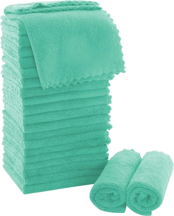 Ultra Soft Premium Washcloths Set - 12 x 12 inches - 24 Pack - Quick Drying - Highly Absorbent Coral Velvet Bathroom Wash Clothes - Use as Bath, Spa, Facial, Fingertip Towel (Aqua Green)