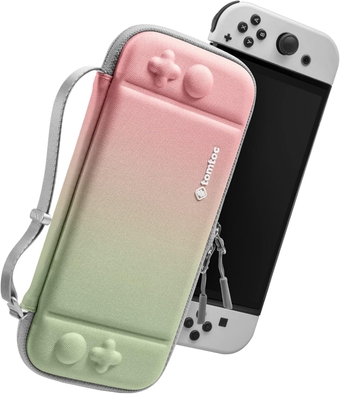 Slim Carrying Case for Nintendo Switch /OLED Model, Protective Switch Case with 10 Game Cartridges, Hard Portable Travel Case, with Original Patent and Military Grade Protection, Cherry Blossom