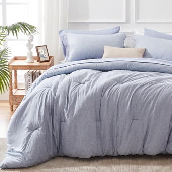 Queen Comforter Set 7 Pieces Bed in a Bag - Blue Queen Soft Bed Set for All Seasons - Cationic Dyeing Bedding Comforter Sets with Comforter, Flat Sheet, Fitted Sheet, Pillowcases & Shams