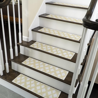 Floral Design 9" X 28" Stair Treads - 70% Cotton Anti-Slip Carpet Strips for Indoor Stairs-Easy to Install with Double Adhesive Tape-Safe, Extra-Grip, 13-Pack-Banana Cream Yellow
