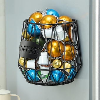 Magnetic Coffee Pod Holder, Wall Mount Large K Cup Keurig Pod Organizer for Nespresso Vertuo Capsules, Coffee Basket Coffee Bar Accessories Decor Storage Black Coffee Station