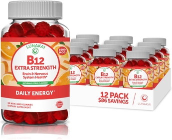 Vitamin B12 Gummies for Adults - Tastiest Proprietary Formula - 3000mcg Methyl B-12 High Absorption Energy Gummies - Non-GMO Vegan Vit B12 - Chewable B 12 for Energy Support and Bone Health - 12 Pack