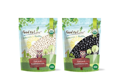 Organic Black & White Beans Bundle - Organic Black Turtle Beans, 1 Pound and Organic Navy Beans, 1 Pound - Non-GMO, Kosher, Raw, Vegan