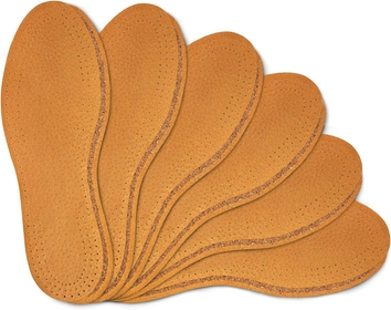 Shoe Insoles Set, 6 Pair Pack Natural Leather with Cork Underlayer for Men and Women, Replacement Inserts,  Leather Cork (38 EUR / 7 US Women)