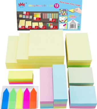 Sticky Notes Value Pack,Assorted The Most Commonly Used Sizes in One PP Box,Self-Stick Notes,18 Pads/Box,1900 Sheets Total, 4012