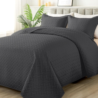 Quilt Set Full/Queen Size - Soft Lightweight Quilts Summer Quilted Bedspreads - Reversible Coverlet Bedding Set for All Season 3 Piece (1 Quilt, 2 Pillow Shams) - Dark Grey