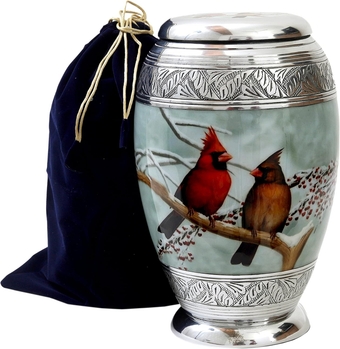 Beautiful Cardinal Couple Bird Cremation Large Urn for Human Ashes - Handcrafted - Affordable Urn for Ashes (Adult (200 lbs) – 10.5 x 6 “, Urn)