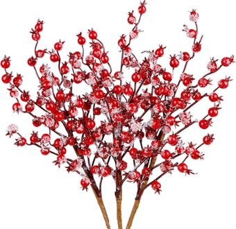 3 Pack 17 in Large Red Berry Picks, Artificial Christmas Berries Stems with Ice Snow Long Pomegranate Berry for Crafts Garland Home Party Christmas Decoration