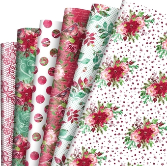 12Pcs Christmas Wrapping Paper Watercolor Poinsettia Gift Wrap Paper Bulk Folded Flat Pink Red Floral Decorative DIY Craft Paper, 20 x 28 Inch