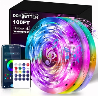 100FT Outdoor Led Strip Lights Waterproof, Smart Light Strips with App Voice Control Remote, 5050 RGB Music Sync Color Changing Led Lights for Bedroom, Room Decor (3 Rolls of 32.8ft)