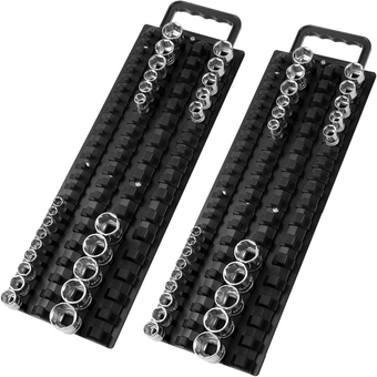 160-Piece Portable Socket Organizer Steel Tray with Handle - Heavy Duty Socket Holder Kit 1/4-Inch, 3/8-Inch, 1/2-Inch Black Clips（2 PC Set, Black)