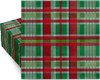 100 Pack Christmas Paper Napkins Buffalo Plaid Pattern Disposable Napkins Christmas Red Green Checkered Decorative Napkins for Christmas Holiday Dinner Party Supplies, 6.5 x 6.5 Inch