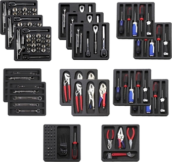 Tool Drawer Organizer 16-Piece Insert Set Black Durable Foam Holds Many Tools and Accessories 10 x 11 Inch Trays Fits Craftsman Husky Kobalt Milwaukee Many Others