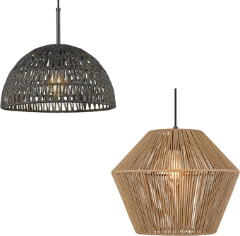Modern Boho Pendant Lights, Hand Woven Hanging Lamp with Dome Basket Shade & Large Woven Pendant Light for Farmhouse Kitchen Island Dining Room Living Room Hallway