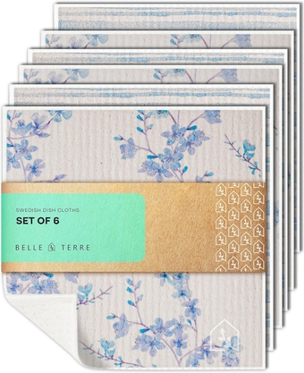Swedish Dish Cloths for Kitchen - Reusable Cellulose & Cotton Cleaning Kitchen Cloth Towels - Absorbent Dishcloth for Washing, Cleaning, Dishes, Counter & More - Assorted 6 Pack of Washable Dishcloths