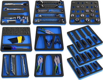 Tool Drawer Organizer 10-Piece Insert Set Blue and Black Durable Foam Holds Many Tools and Accessories 10 x 11 Inch Trays Fits Craftsman Husky Kobalt Milwaukee Many Others