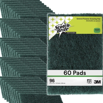 Scotch-Brite Scouring Pad 96, 60 Pads, 6” x 9”, General Purpose Cleaning, Food Safe, Non-Rusting, 20 Pads/Box, 3 Boxes/Case
