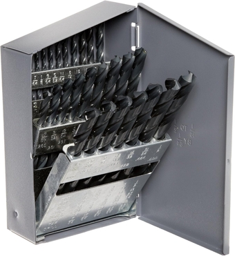 57714 150 Series High-Speed Steel Jobber Length Drill Bit Set with Metal Case, Black Oxide Finish, 118 Degree Conventional Point, Inch, 29-piece, 1/16" - 1/2" in 1/64" increments