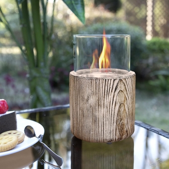 Terra Fab Round Mini Tabletop Fireplace Indoor Outdoor Portable Tabletop Fire Pit Bowl Burning Ethanol or Gel Fuel w/Fire Cover & Windshield for Balcony or Living Room, Brown
