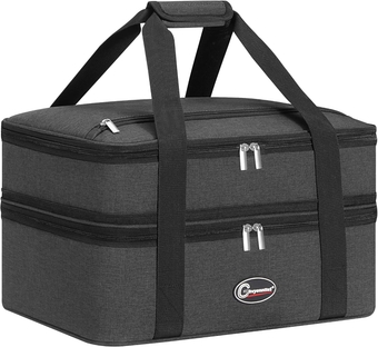 Double Insulated Casserole Carriers for Hot or Cold Food, Expandable Insulated Food Carrier, Large Hot Food Carrier for Parties, Picnic, Travel, Fits 9"x13" Baking Dish, Grey