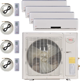 Multi Zone Mini Split Ductless Air Conditioner - Quad Zone 9000 + 9000 + 9000 + 9000-4 Zone Pre-Charged Inverter Compressor - Includes Four Free 25' Linesets - US Parts & Tech Support