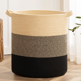 Large Laundry Basket, 80L Woven Storage Basket with Handles for Living Room Nursery, Cotton Rope Basket for Blankets Toys Clothes